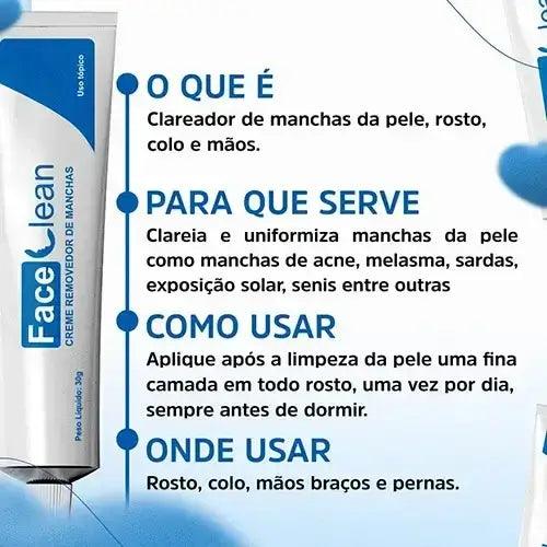 Face Clean |Creme Clareador de Pele Contra Manchas e Melasma|